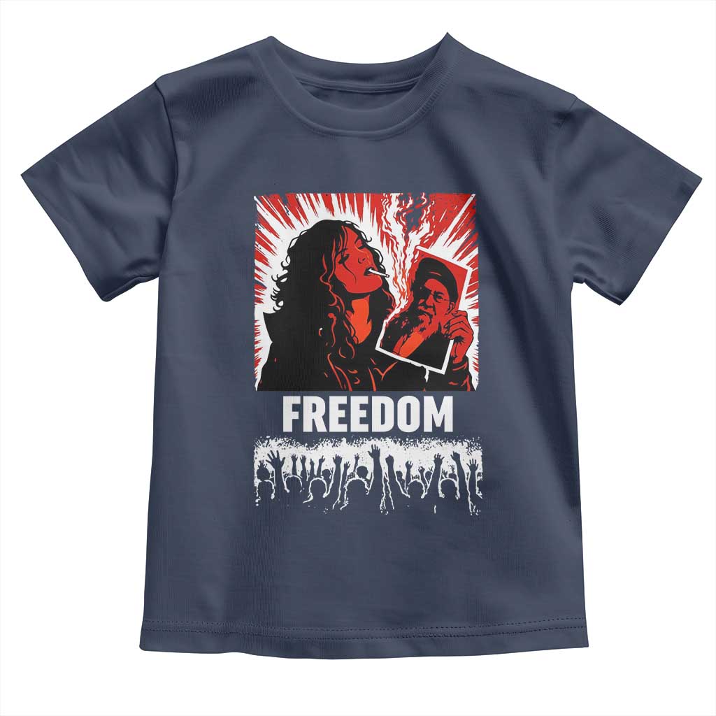Freedom Iran Women Revolution 2026 Toddler T Shirt Lighting Cigarette with Burning Portrait Graphic