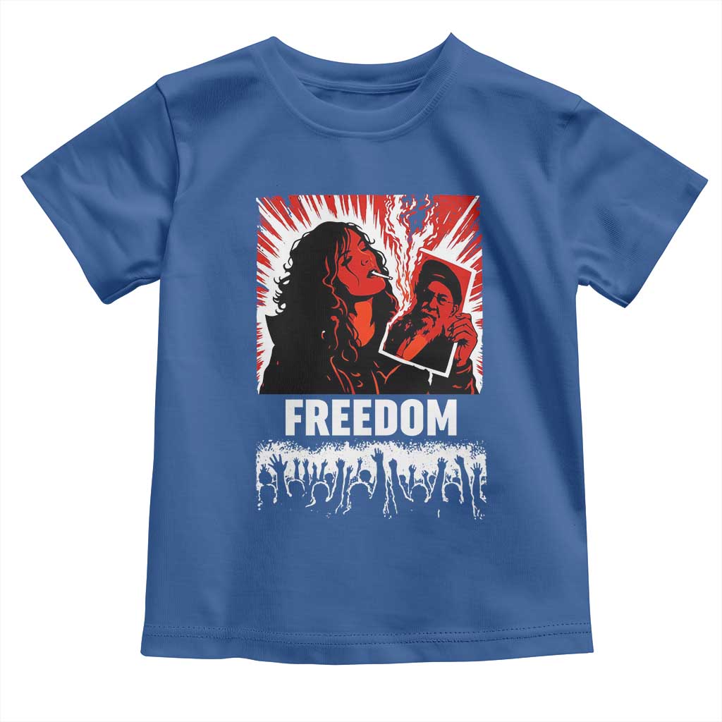 Freedom Iran Women Revolution 2026 Toddler T Shirt Lighting Cigarette with Burning Portrait Graphic