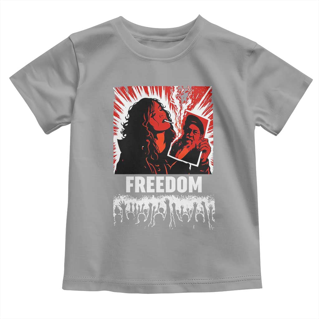 Freedom Iran Women Revolution 2026 Toddler T Shirt Lighting Cigarette with Burning Portrait Graphic