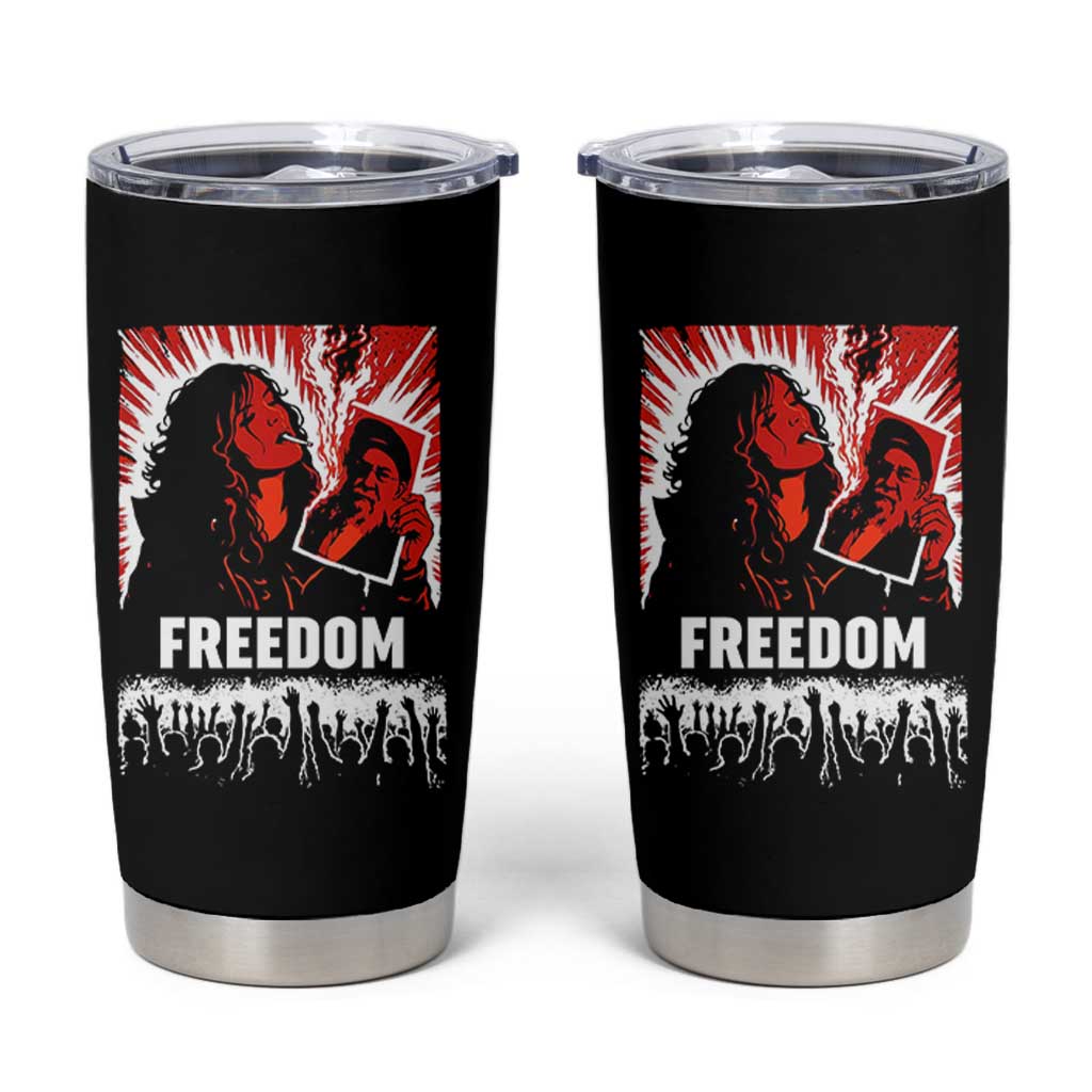 Freedom Iran Women Revolution 2026 Tumbler Cup Lighting Cigarette with Burning Portrait Graphic