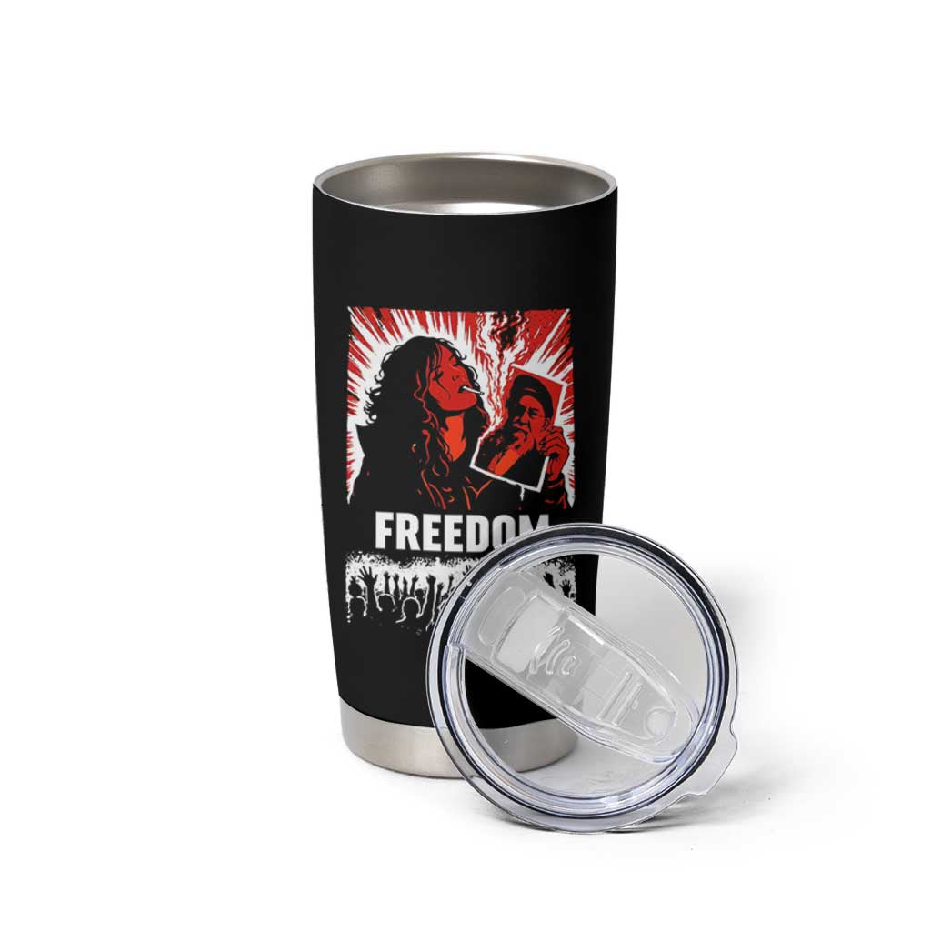 Freedom Iran Women Revolution 2026 Tumbler Cup Lighting Cigarette with Burning Portrait Graphic