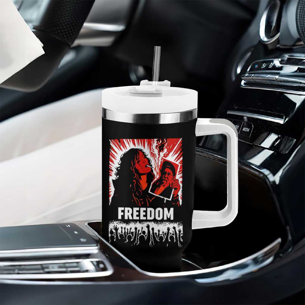 Freedom Iran Women Revolution 2026 Tumbler With Handle Lighting Cigarette with Burning Portrait Graphic