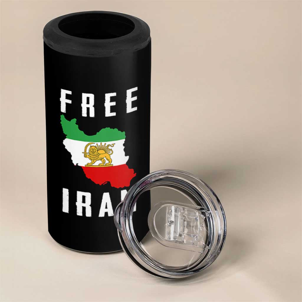Free Iran Revolution 2026 4 in 1 Can Cooler Tumbler Sun and Lion Flag Iranian Freedom Justice