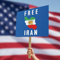 Free Iran Revolution 2026 Protest Sign Sun and Lion Flag Iranian Freedom Justice