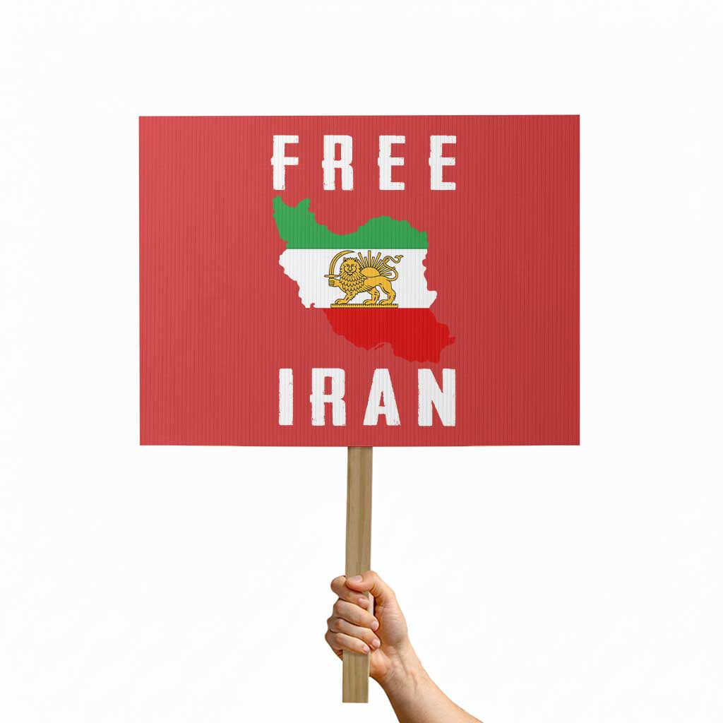 Free Iran Revolution 2026 Protest Sign Sun and Lion Flag Iranian Freedom Justice