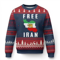 Free Iran Revolution 2026 Ugly Christmas Sweater Sun and Lion Flag Iranian Freedom Justice