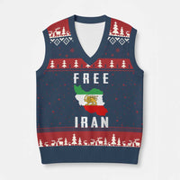 Free Iran Revolution 2026 V-Neck Knit Sweater Vest Sun and Lion Flag Iranian Freedom Justice