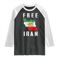 Free Iran Revolution 2026 Raglan Shirt Sun and Lion Flag Iranian Freedom Justice