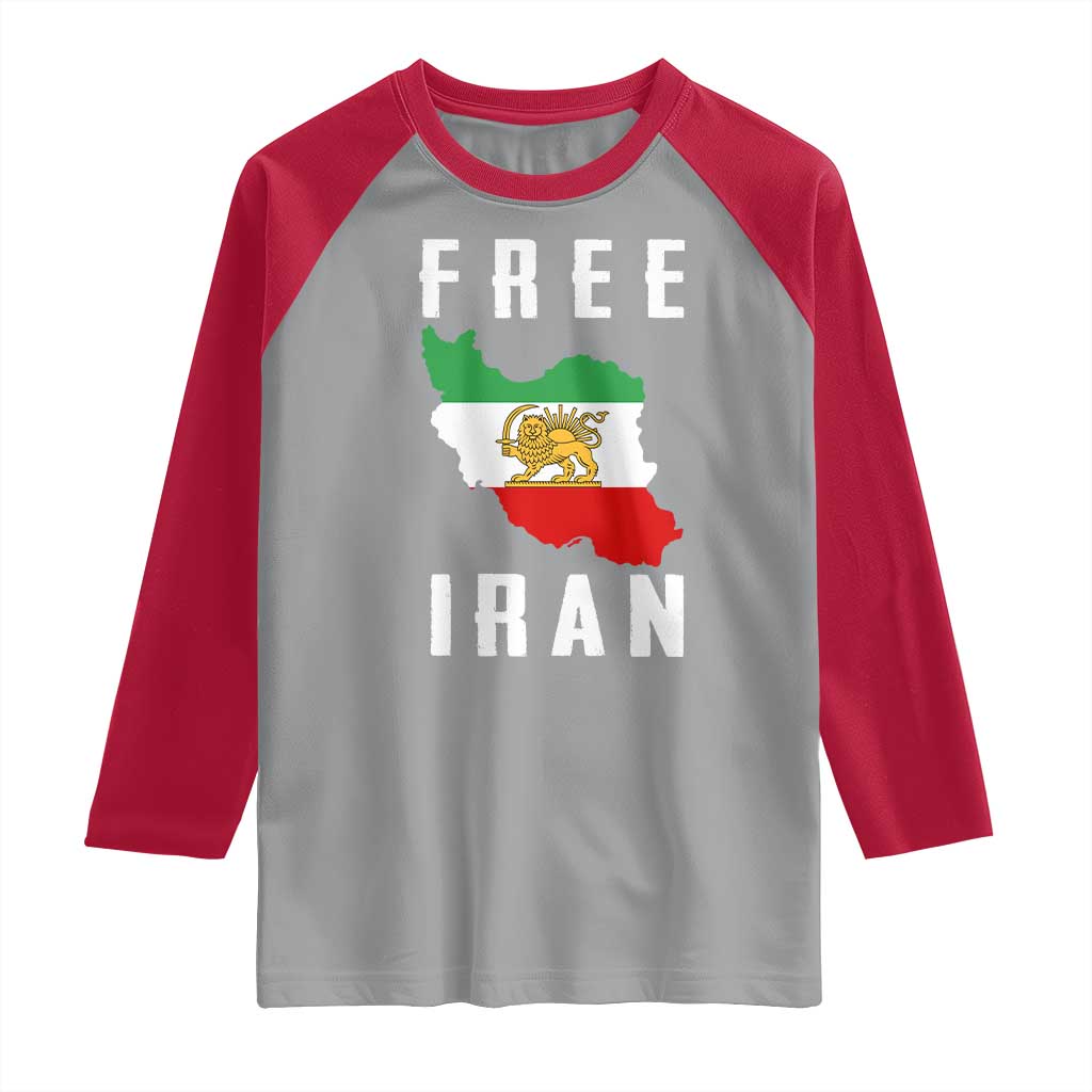 Free Iran Revolution 2026 Raglan Shirt Sun and Lion Flag Iranian Freedom Justice