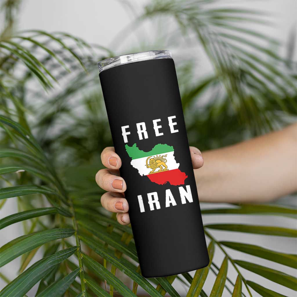 Free Iran Revolution 2026 Skinny Tumbler Sun and Lion Flag Iranian Freedom Justice