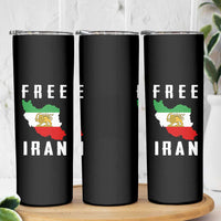 Free Iran Revolution 2026 Skinny Tumbler Sun and Lion Flag Iranian Freedom Justice