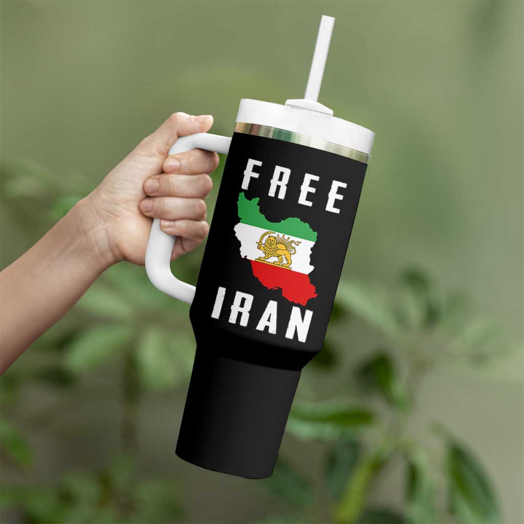 Free Iran Revolution 2026 Tumbler With Handle Sun and Lion Flag Iranian Freedom Justice