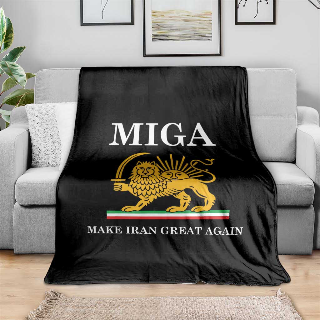 Make Iran Great Again Patriotic MIGA Throw Blanket Lion and Sun Iranian Revolution Freedom Supporters
