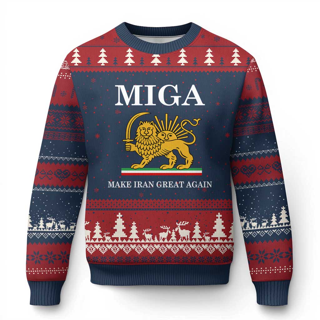Make Iran Great Again Patriotic MIGA Ugly Christmas Sweater Lion and Sun Iranian Revolution Freedom Supporters