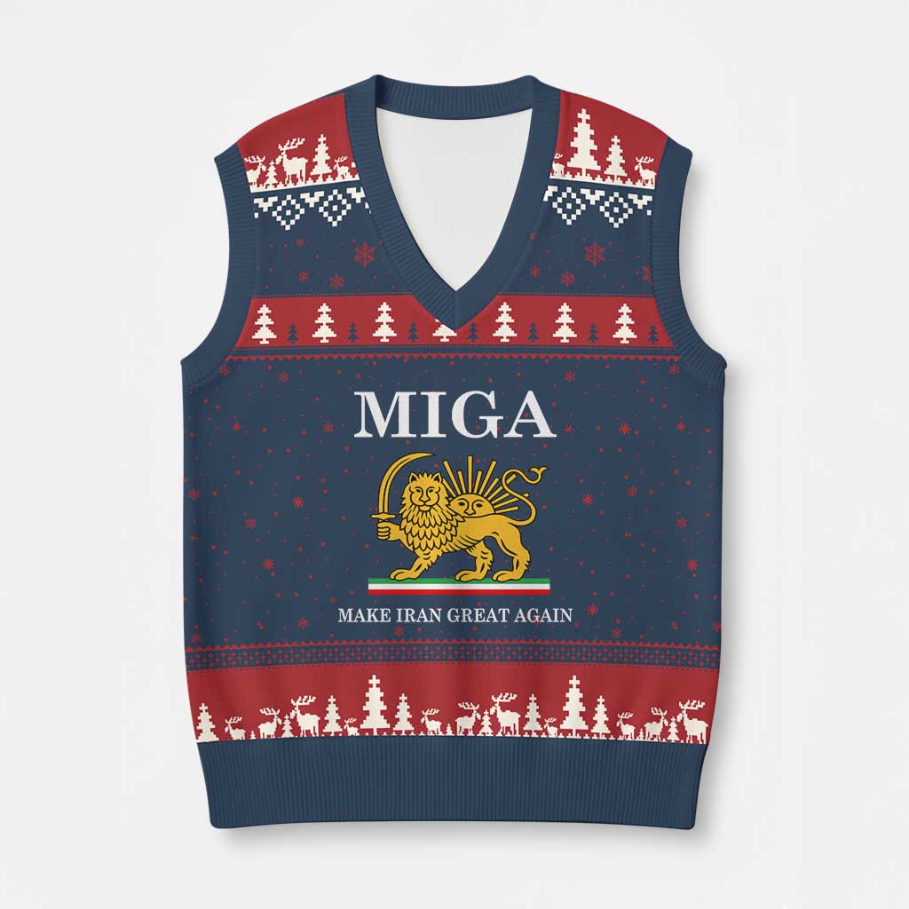 Make Iran Great Again Patriotic MIGA V-Neck Knit Sweater Vest Lion and Sun Iranian Revolution Freedom Supporters
