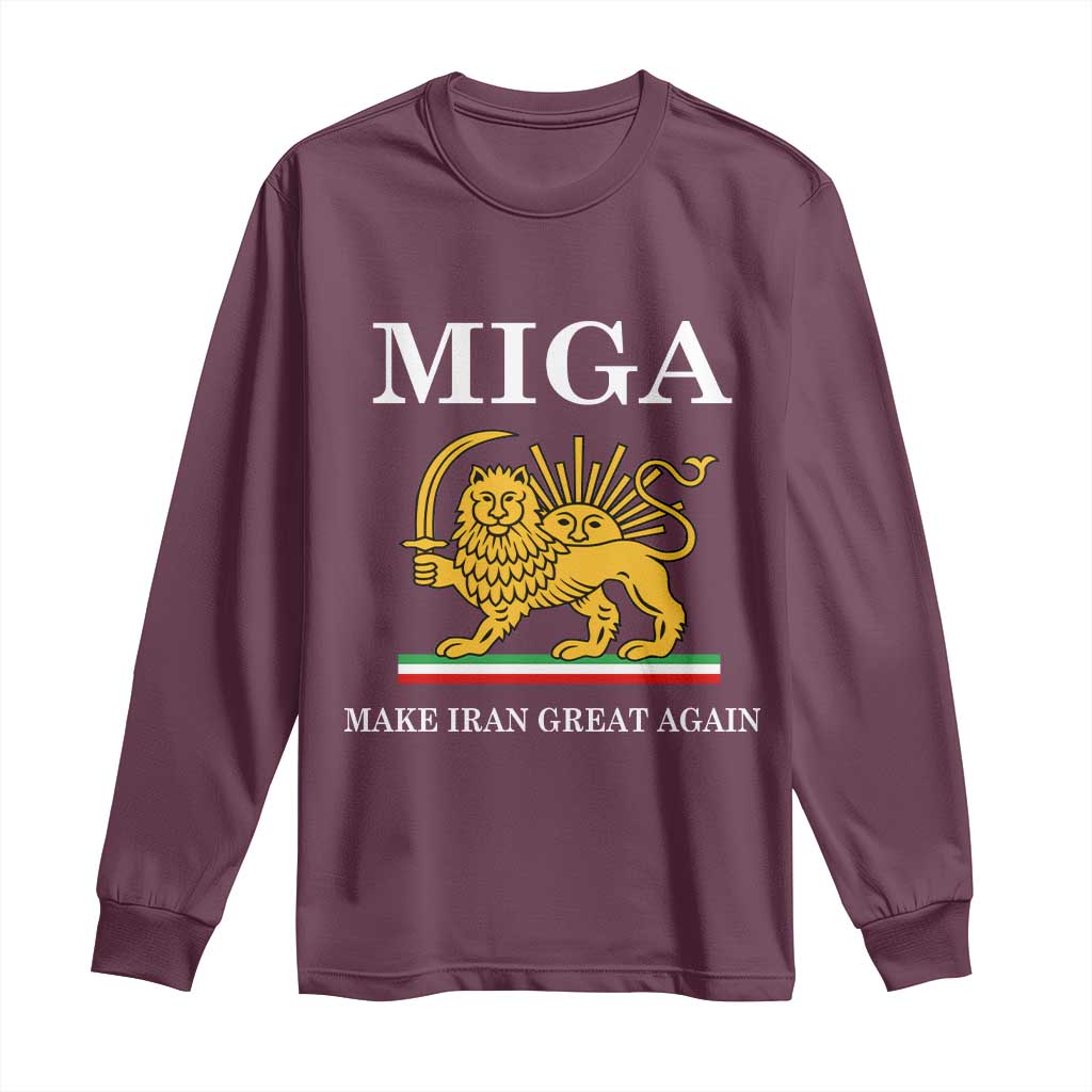 Make Iran Great Again Patriotic MIGA Long Sleeve Shirt Lion and Sun Iranian Revolution Freedom Supporters