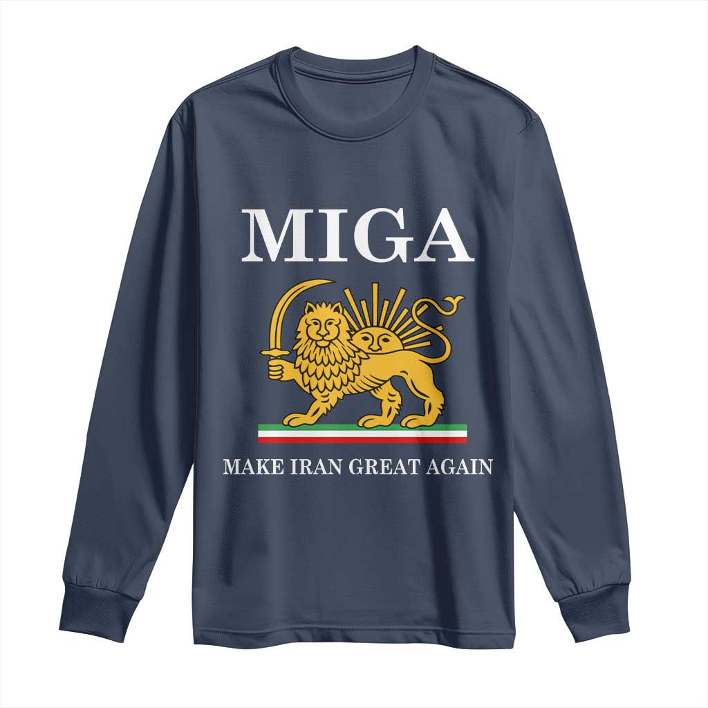 Make Iran Great Again Patriotic MIGA Long Sleeve Shirt Lion and Sun Iranian Revolution Freedom Supporters