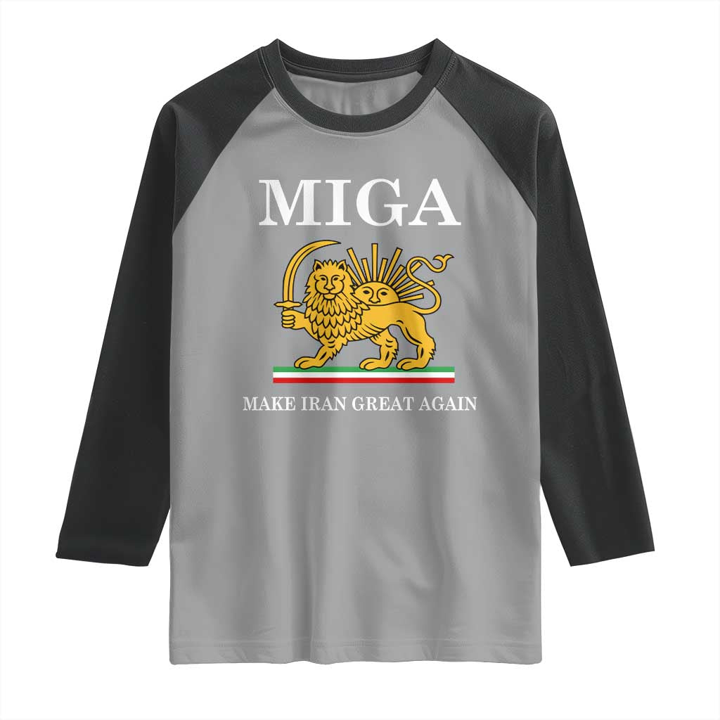 Make Iran Great Again Patriotic MIGA Raglan Shirt Lion and Sun Iranian Revolution Freedom Supporters