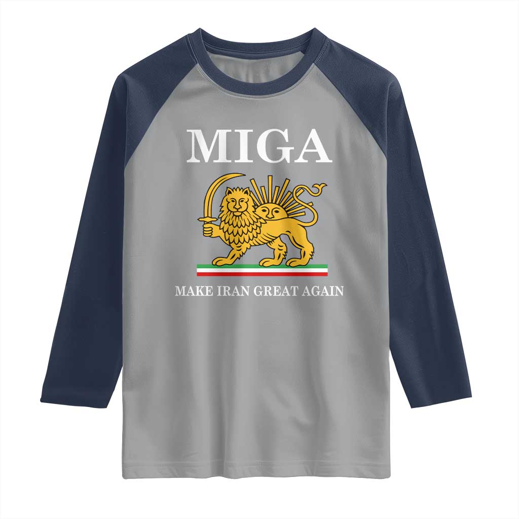 Make Iran Great Again Patriotic MIGA Raglan Shirt Lion and Sun Iranian Revolution Freedom Supporters