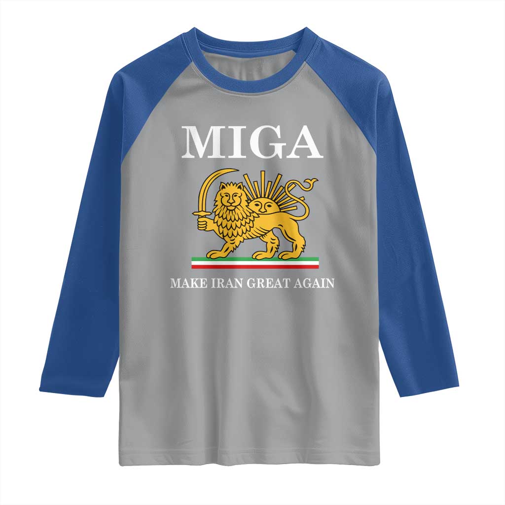 Make Iran Great Again Patriotic MIGA Raglan Shirt Lion and Sun Iranian Revolution Freedom Supporters