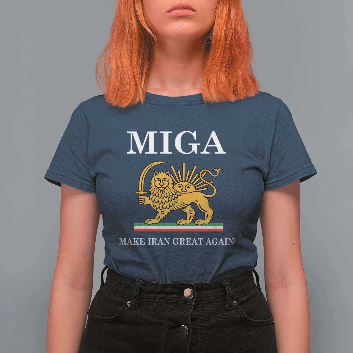 Make Iran Great Again Patriotic MIGA T Shirt For Women Lion and Sun Iranian Revolution Freedom Supporters