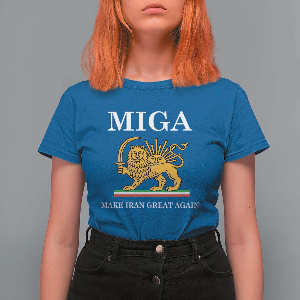 Make Iran Great Again Patriotic MIGA T Shirt For Women Lion and Sun Iranian Revolution Freedom Supporters