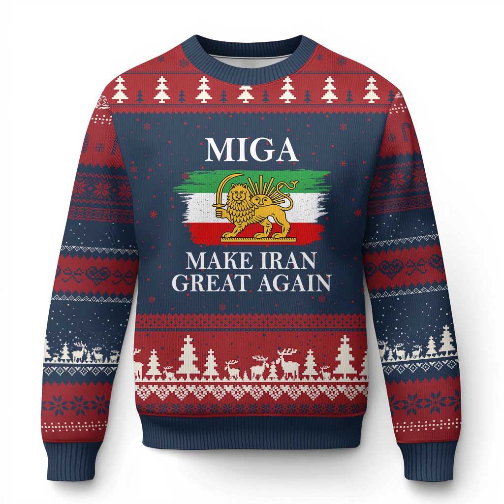 Make Iran Great Again Patriotic MIGA Ugly Christmas Sweater Lion and Sun Flag Iranian Revolution