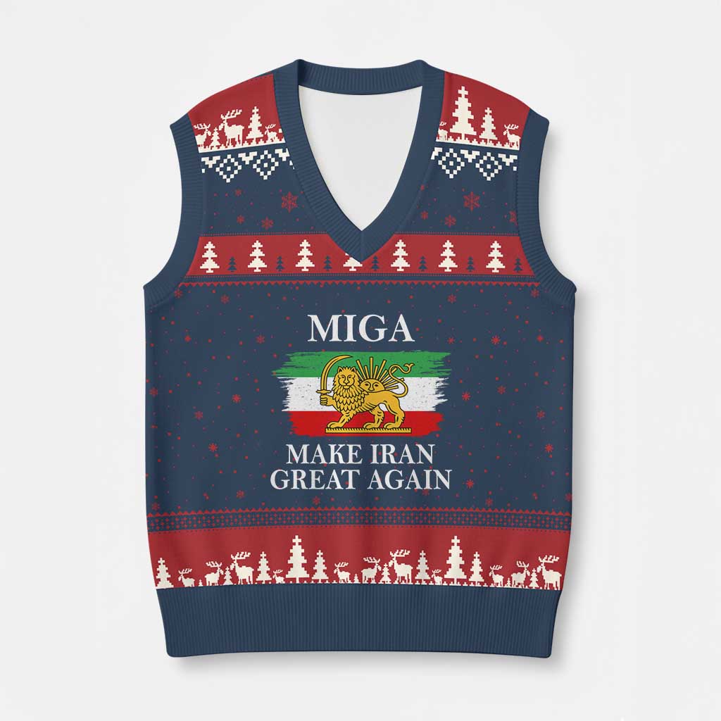 Make Iran Great Again Patriotic MIGA V-Neck Knit Sweater Vest Lion and Sun Flag Iranian Revolution