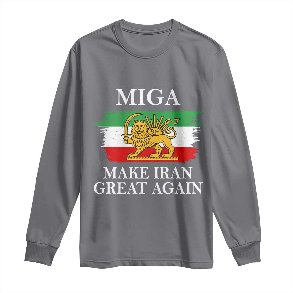 Make Iran Great Again Patriotic MIGA Long Sleeve Shirt Lion and Sun Flag Iranian Revolution