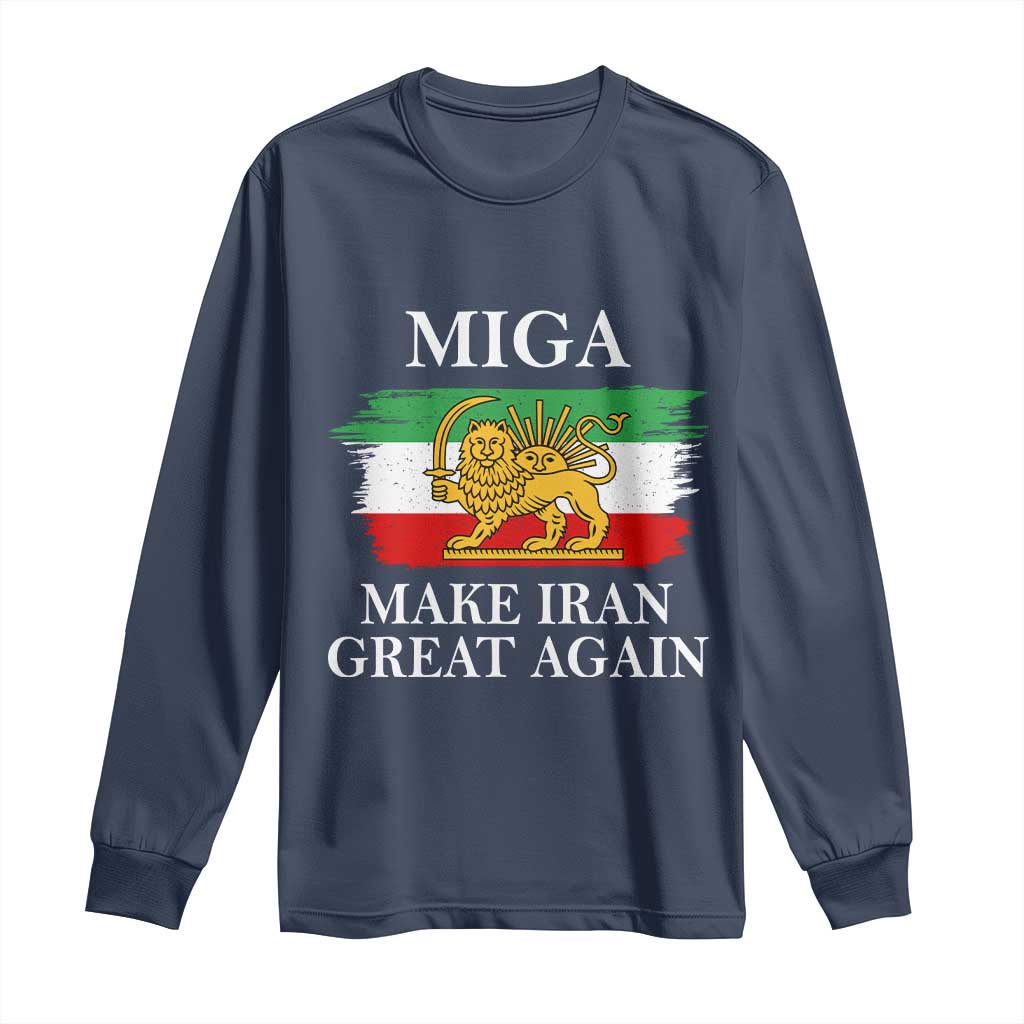 Make Iran Great Again Patriotic MIGA Long Sleeve Shirt Lion and Sun Flag Iranian Revolution