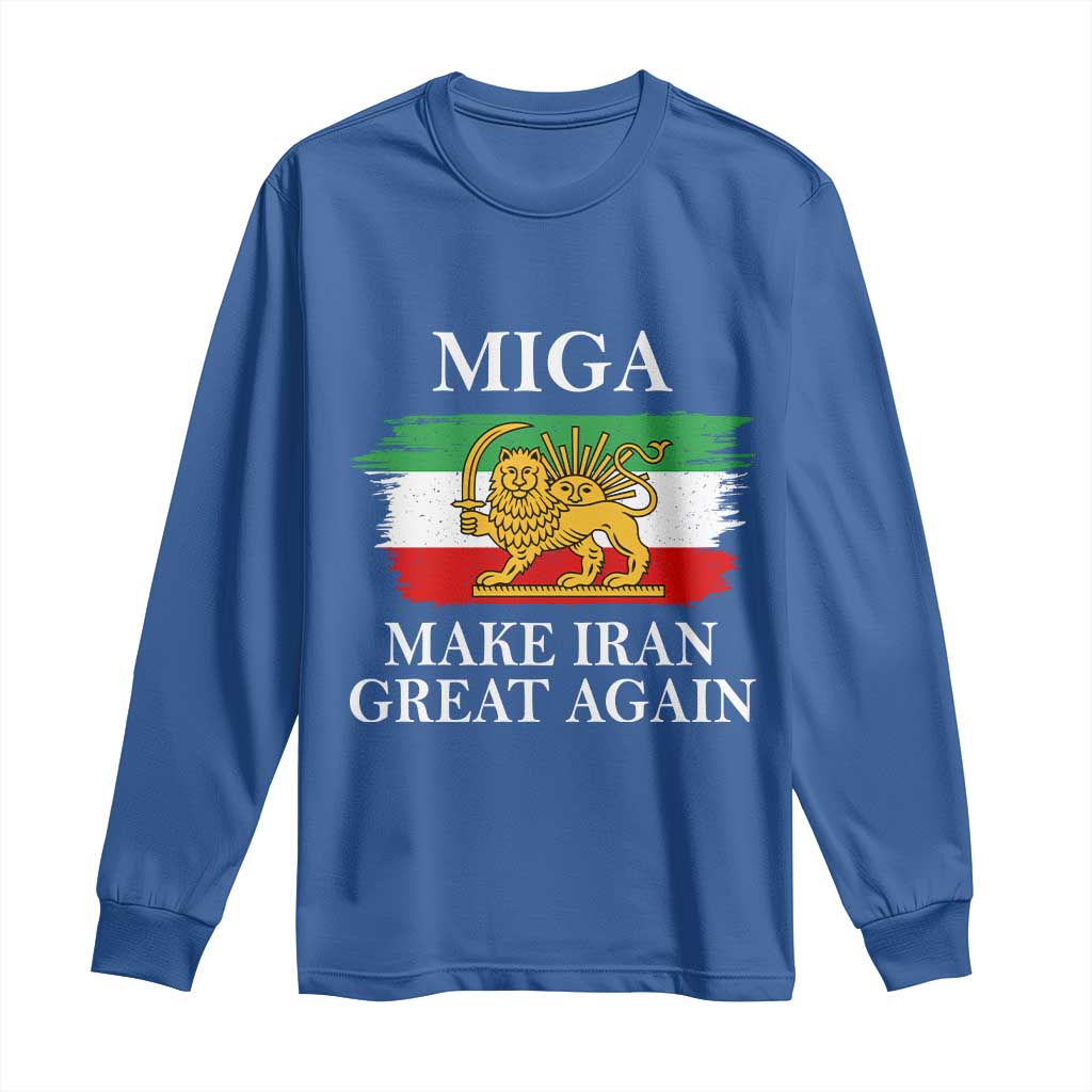 Make Iran Great Again Patriotic MIGA Long Sleeve Shirt Lion and Sun Flag Iranian Revolution