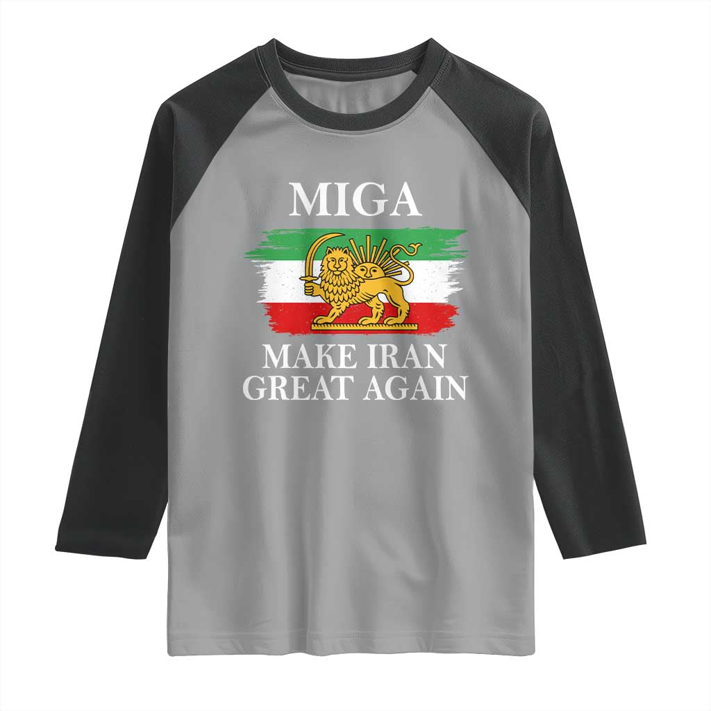 Make Iran Great Again Patriotic MIGA Raglan Shirt Lion and Sun Flag Iranian Revolution