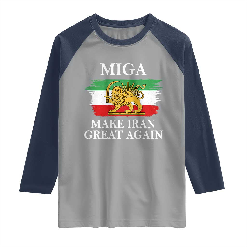 Make Iran Great Again Patriotic MIGA Raglan Shirt Lion and Sun Flag Iranian Revolution