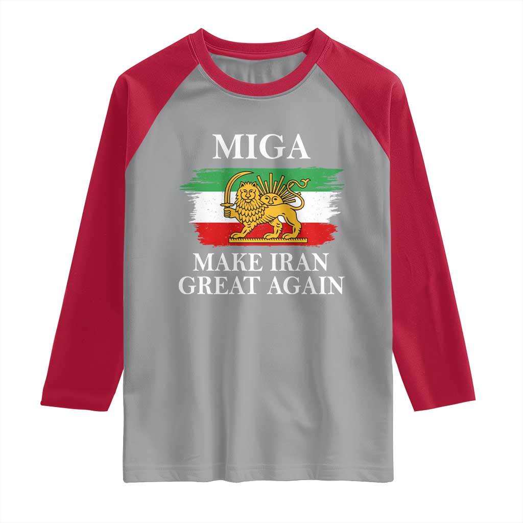 Make Iran Great Again Patriotic MIGA Raglan Shirt Lion and Sun Flag Iranian Revolution