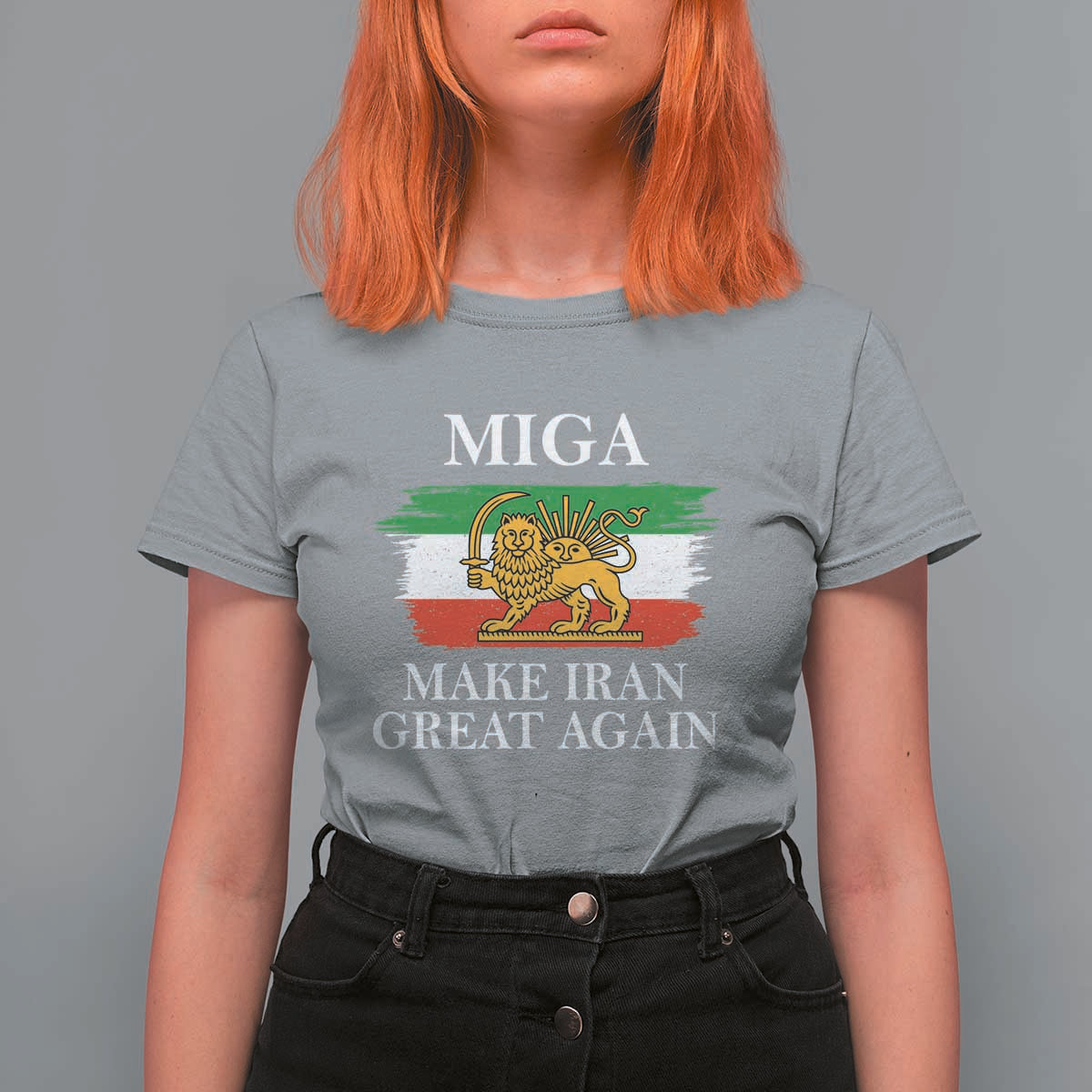 Make Iran Great Again Patriotic MIGA T Shirt For Women Lion and Sun Flag Iranian Revolution