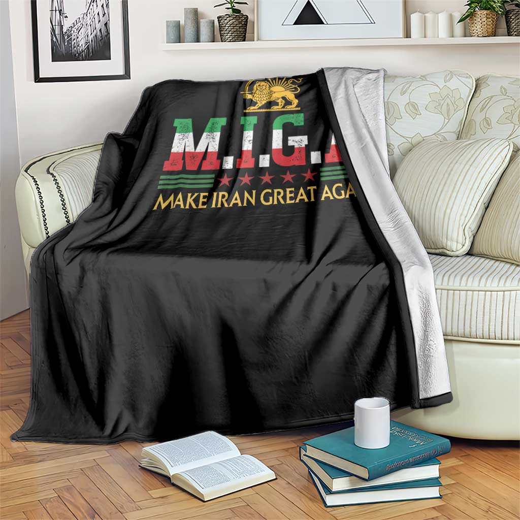 Make Iran Great Again Patriotic MIGA Throw Blanket Lion and Sun Persian Flag Freedom Iranian Revolution