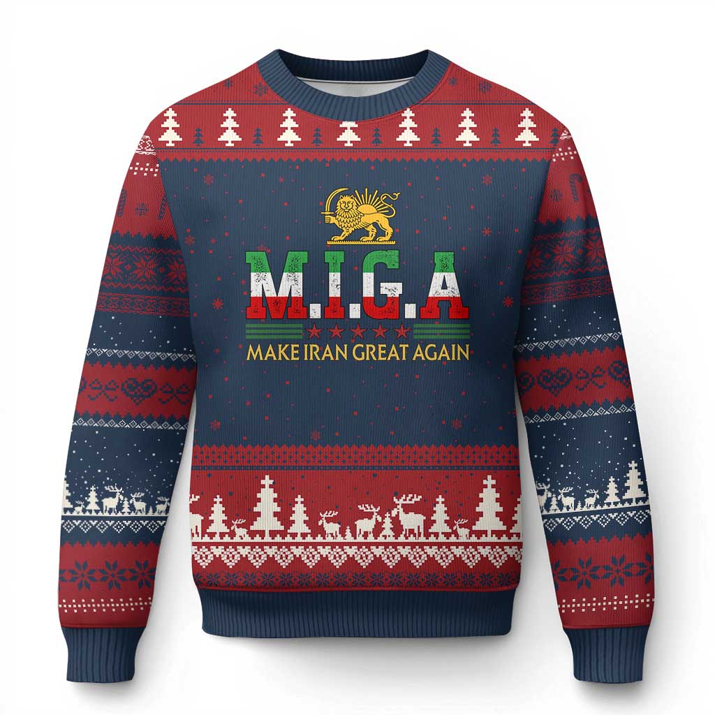 Make Iran Great Again Patriotic MIGA Ugly Christmas Sweater Lion and Sun Persian Flag Freedom Iranian Revolution
