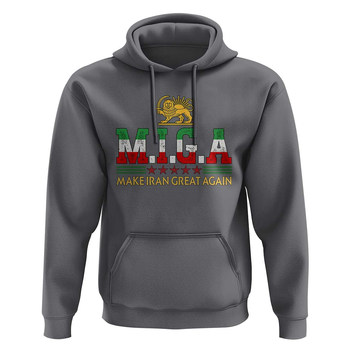 Make Iran Great Again Patriotic MIGA Hoodie Lion and Sun Persian Flag Freedom Iranian Revolution