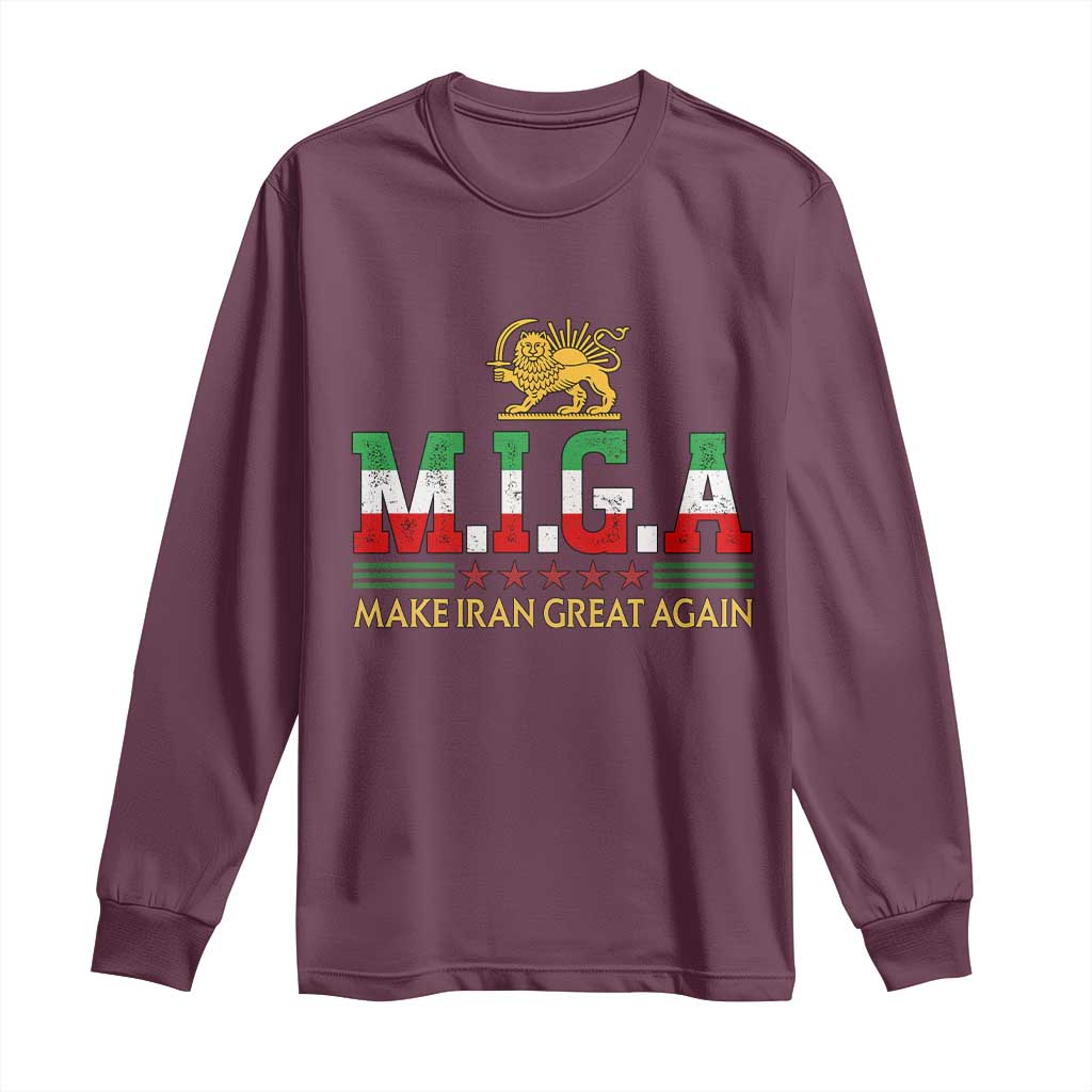 Make Iran Great Again Patriotic MIGA Long Sleeve Shirt Lion and Sun Persian Flag Freedom Iranian Revolution