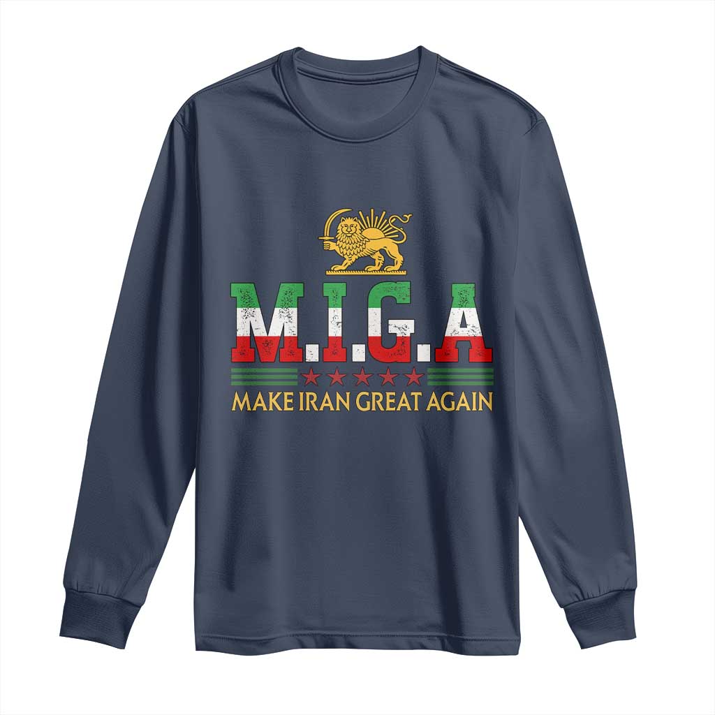 Make Iran Great Again Patriotic MIGA Long Sleeve Shirt Lion and Sun Persian Flag Freedom Iranian Revolution