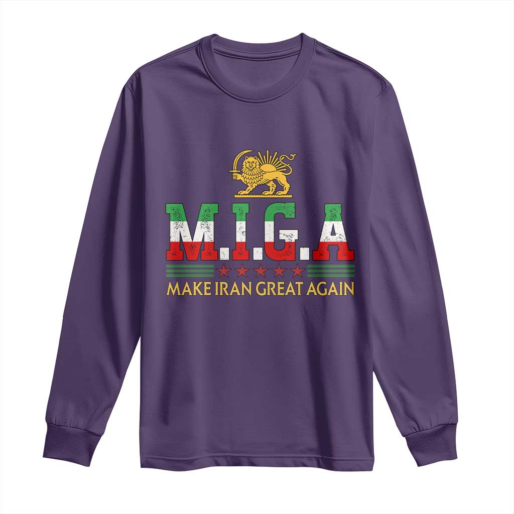 Make Iran Great Again Patriotic MIGA Long Sleeve Shirt Lion and Sun Persian Flag Freedom Iranian Revolution