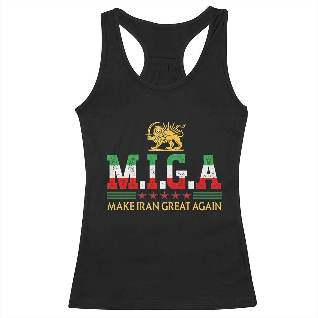 Make Iran Great Again Patriotic MIGA Racerback Tank Top Lion and Sun Persian Flag Freedom Iranian Revolution