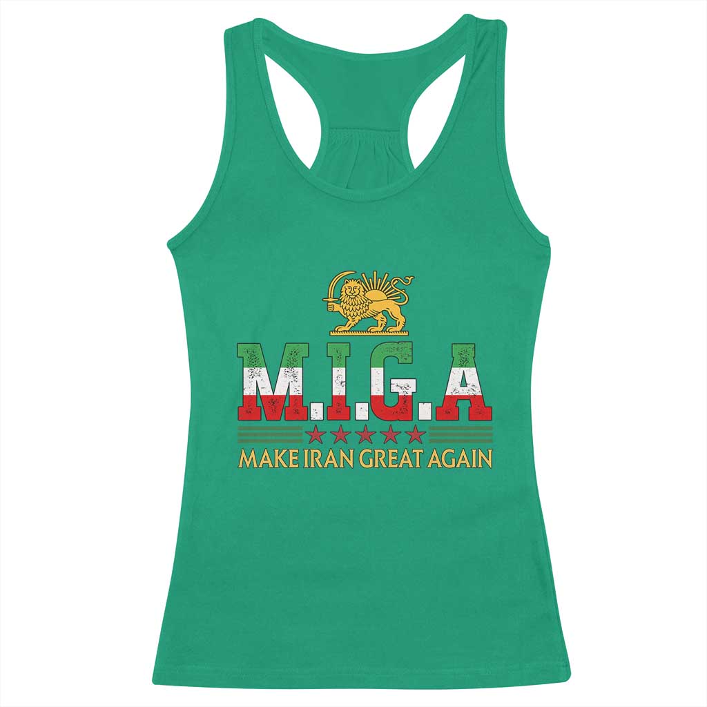 Make Iran Great Again Patriotic MIGA Racerback Tank Top Lion and Sun Persian Flag Freedom Iranian Revolution
