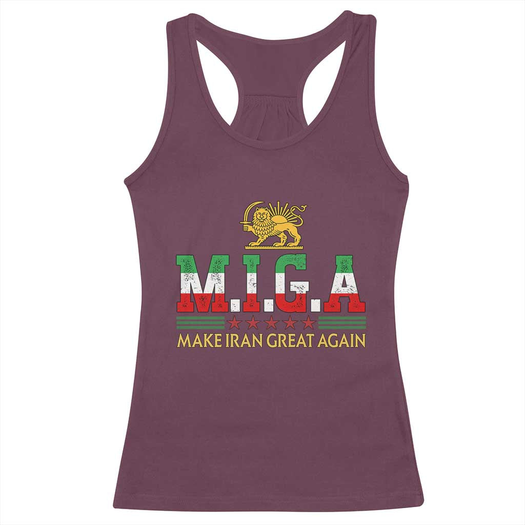 Make Iran Great Again Patriotic MIGA Racerback Tank Top Lion and Sun Persian Flag Freedom Iranian Revolution
