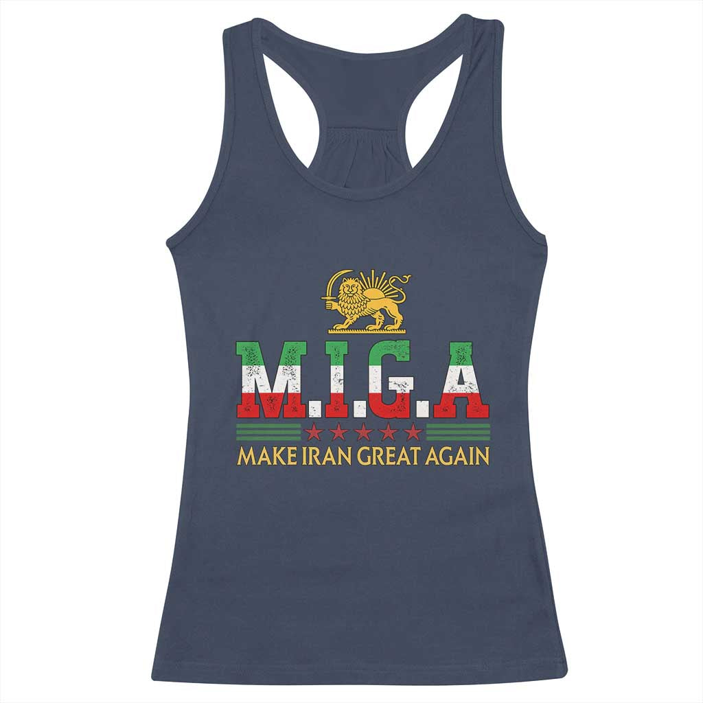 Make Iran Great Again Patriotic MIGA Racerback Tank Top Lion and Sun Persian Flag Freedom Iranian Revolution