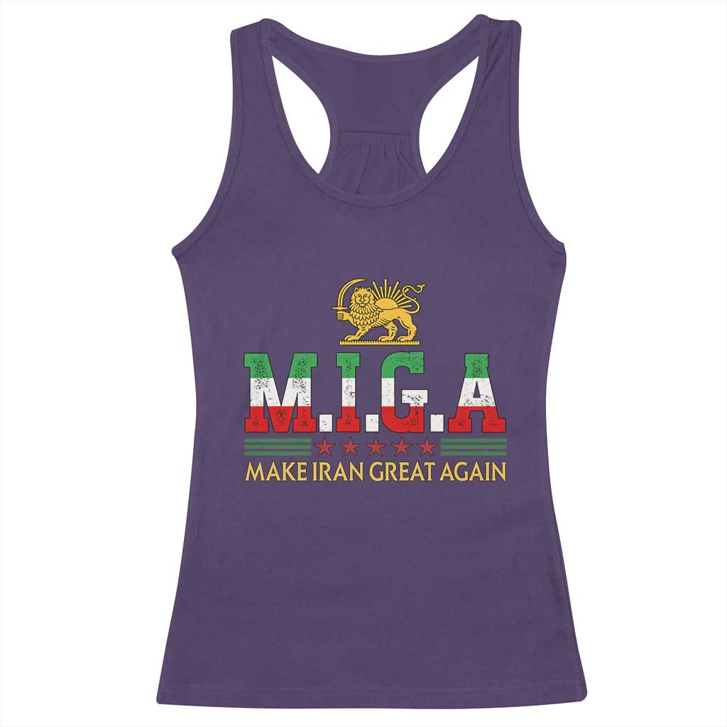 Make Iran Great Again Patriotic MIGA Racerback Tank Top Lion and Sun Persian Flag Freedom Iranian Revolution