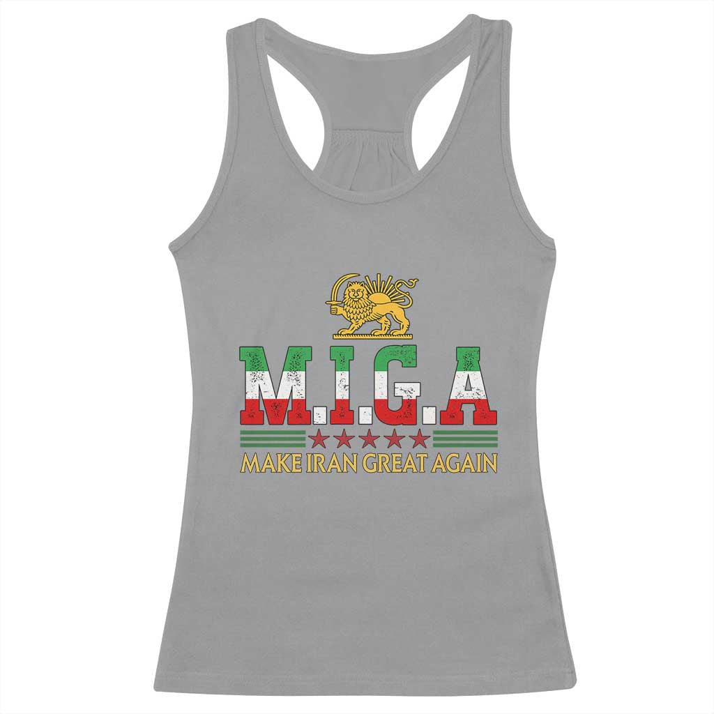 Make Iran Great Again Patriotic MIGA Racerback Tank Top Lion and Sun Persian Flag Freedom Iranian Revolution