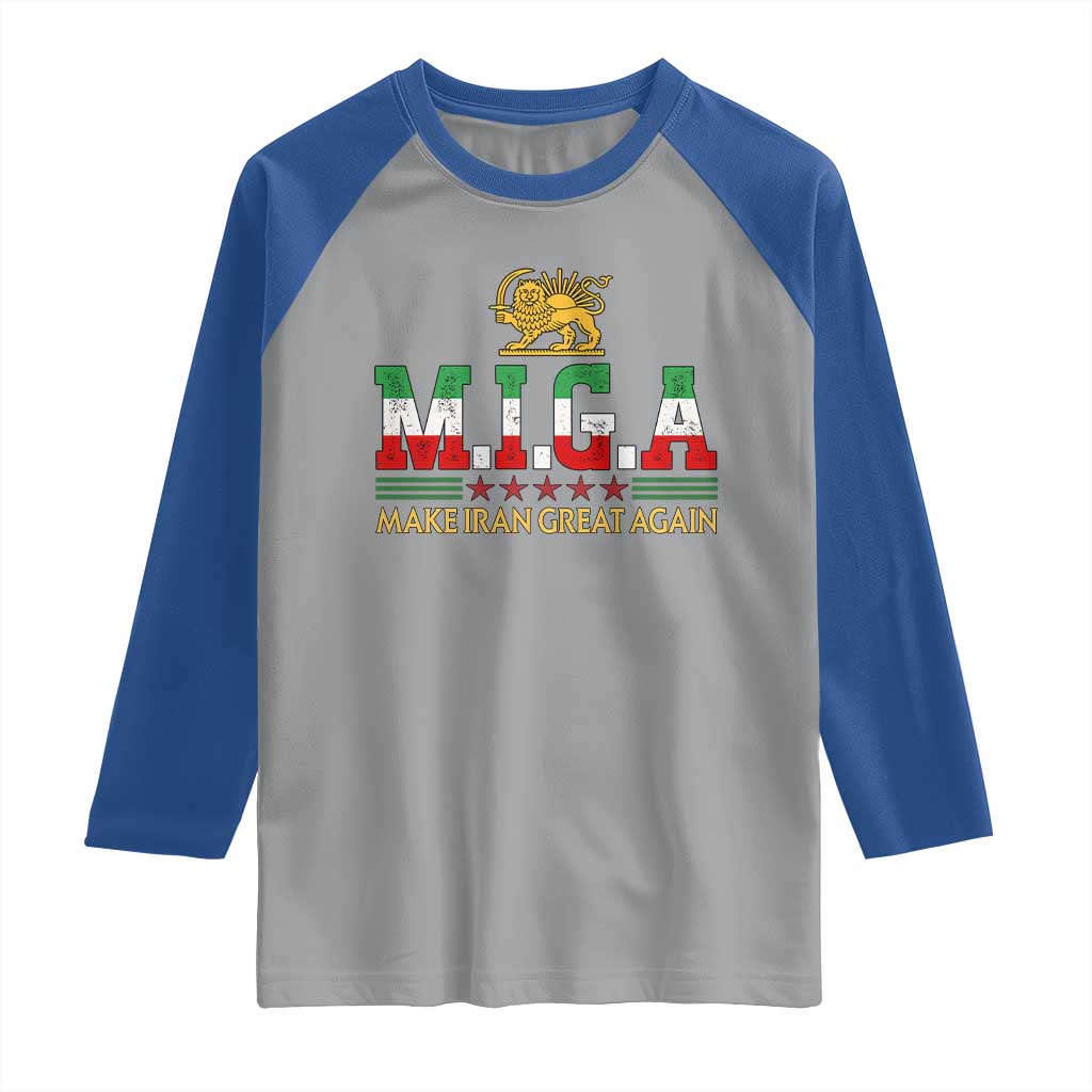 Make Iran Great Again Patriotic MIGA Raglan Shirt Lion and Sun Persian Flag Freedom Iranian Revolution
