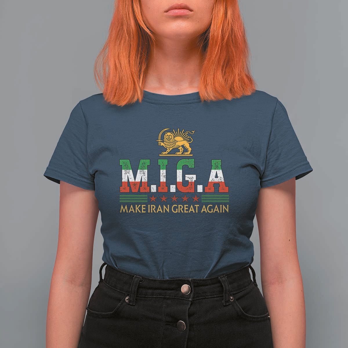 Make Iran Great Again Patriotic MIGA T Shirt For Women Lion and Sun Persian Flag Freedom Iranian Revolution