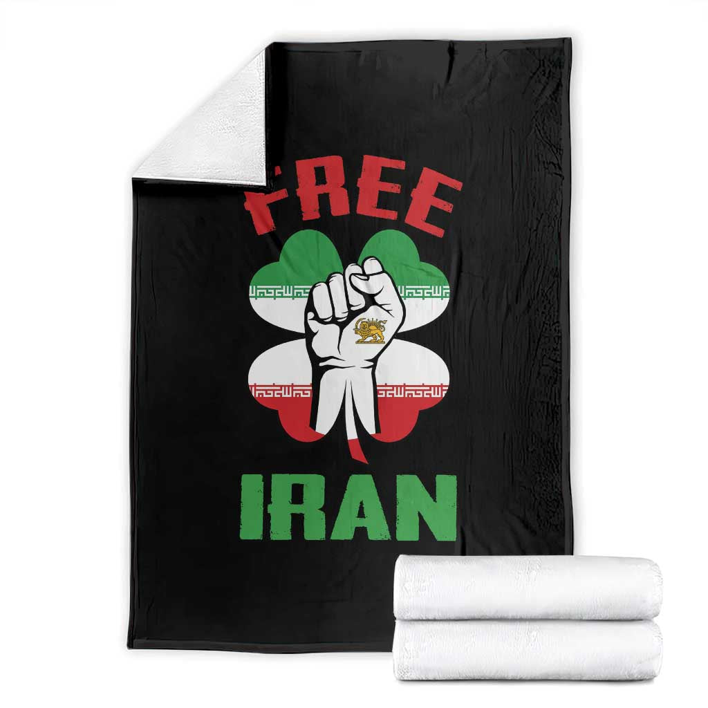 Free Iran Raised Fist and Persian Flag Clover Throw Blanket Lion and Sun Freedom Fighter Iranian Revolution